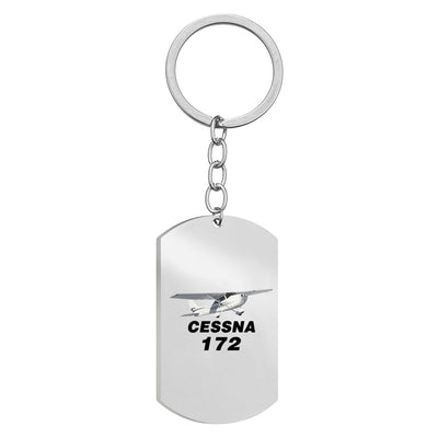 Side view of The Cessna 172 Stainless Steel Key Chains (Double Side) aviation double-side stainless steel key chain in stainl.