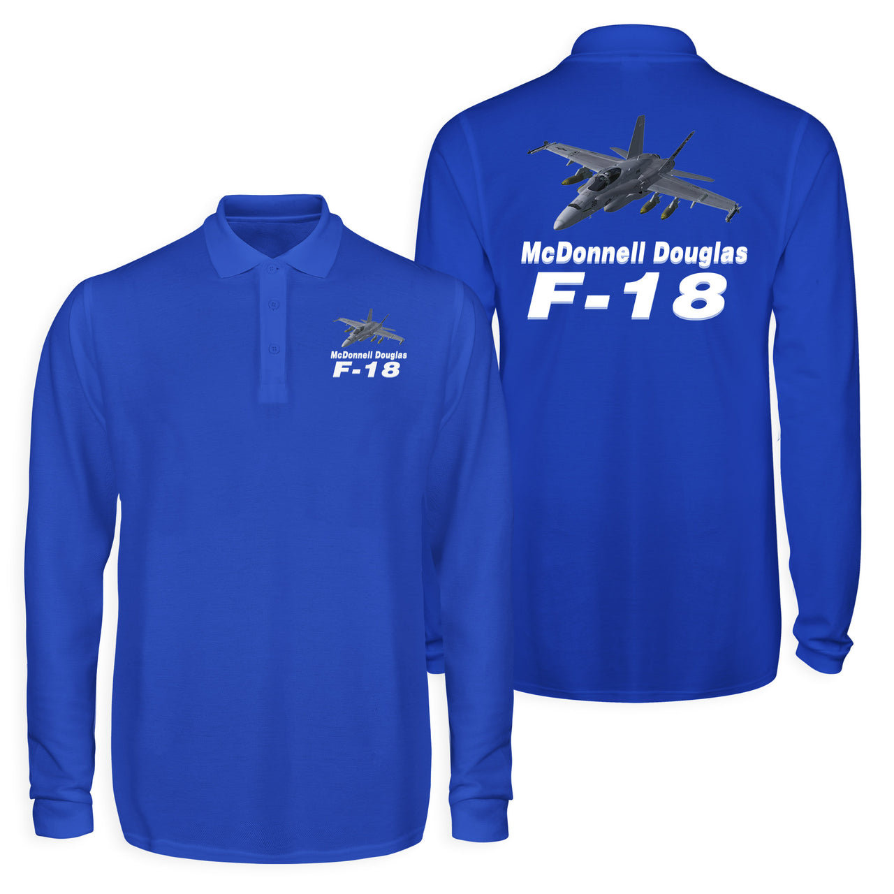 The McDonnell Douglas F18 Designed Long Sleeve Polo T-Shirts (Double-Side)