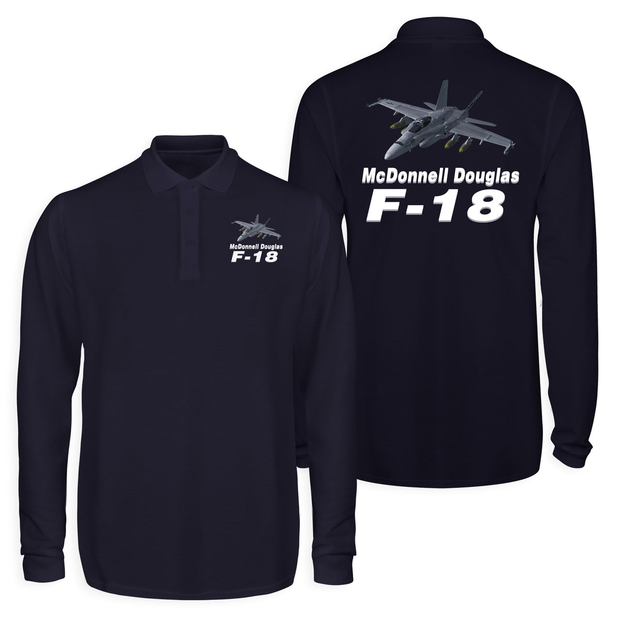 The McDonnell Douglas F18 Designed Long Sleeve Polo T-Shirts (Double-Side)