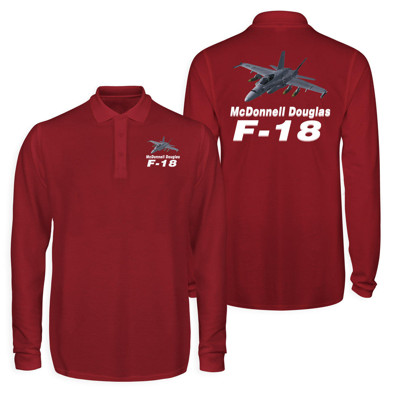 The McDonnell Douglas F18 Designed Long Sleeve Polo T-Shirts (Double-Side)