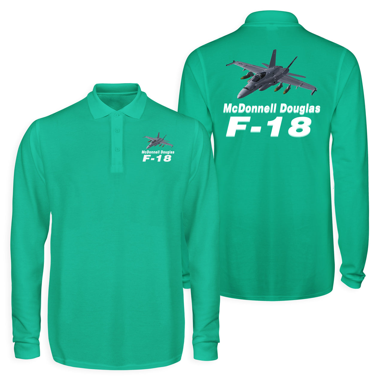 The McDonnell Douglas F18 Designed Long Sleeve Polo T-Shirts (Double-Side)