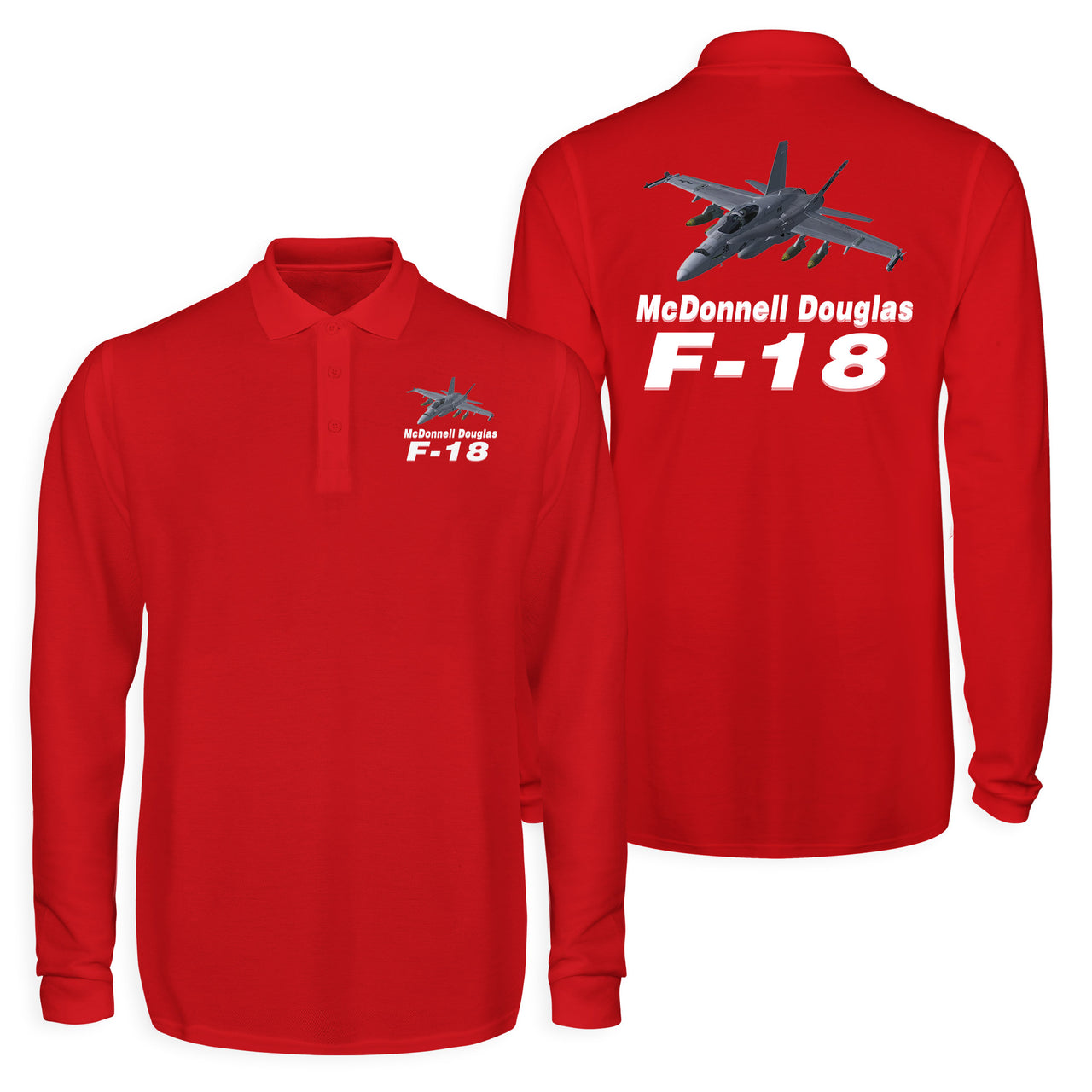 The McDonnell Douglas F18 Designed Long Sleeve Polo T-Shirts (Double-Side)
