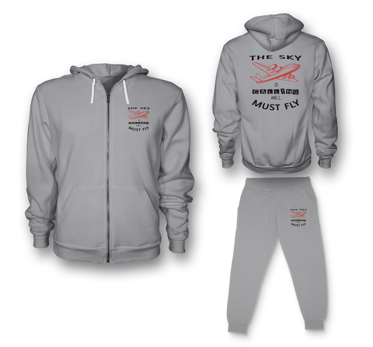The Sky is Calling and I Must Fly Designed Zipped Hoodies & Sweatpants Set
