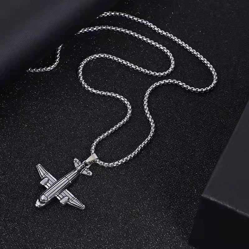 Hip Hop Titanium Steel Airplane Necklaces
