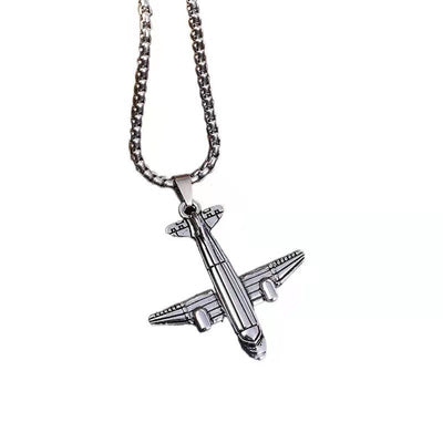 Hip Hop Titanium Steel Airplane Necklace