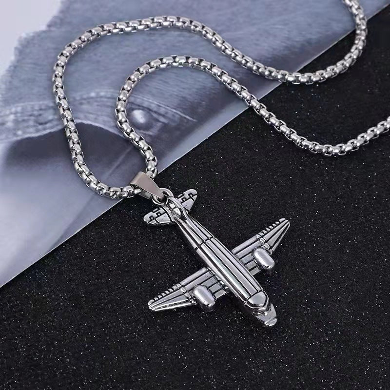 Hip Hop Titanium Steel Airplane Necklaces