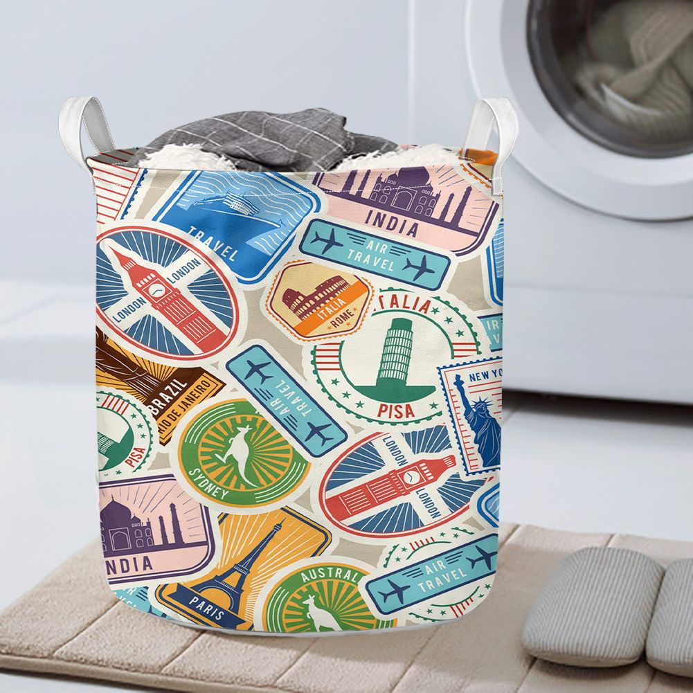 Travel Icons Designed Laundry Baskets