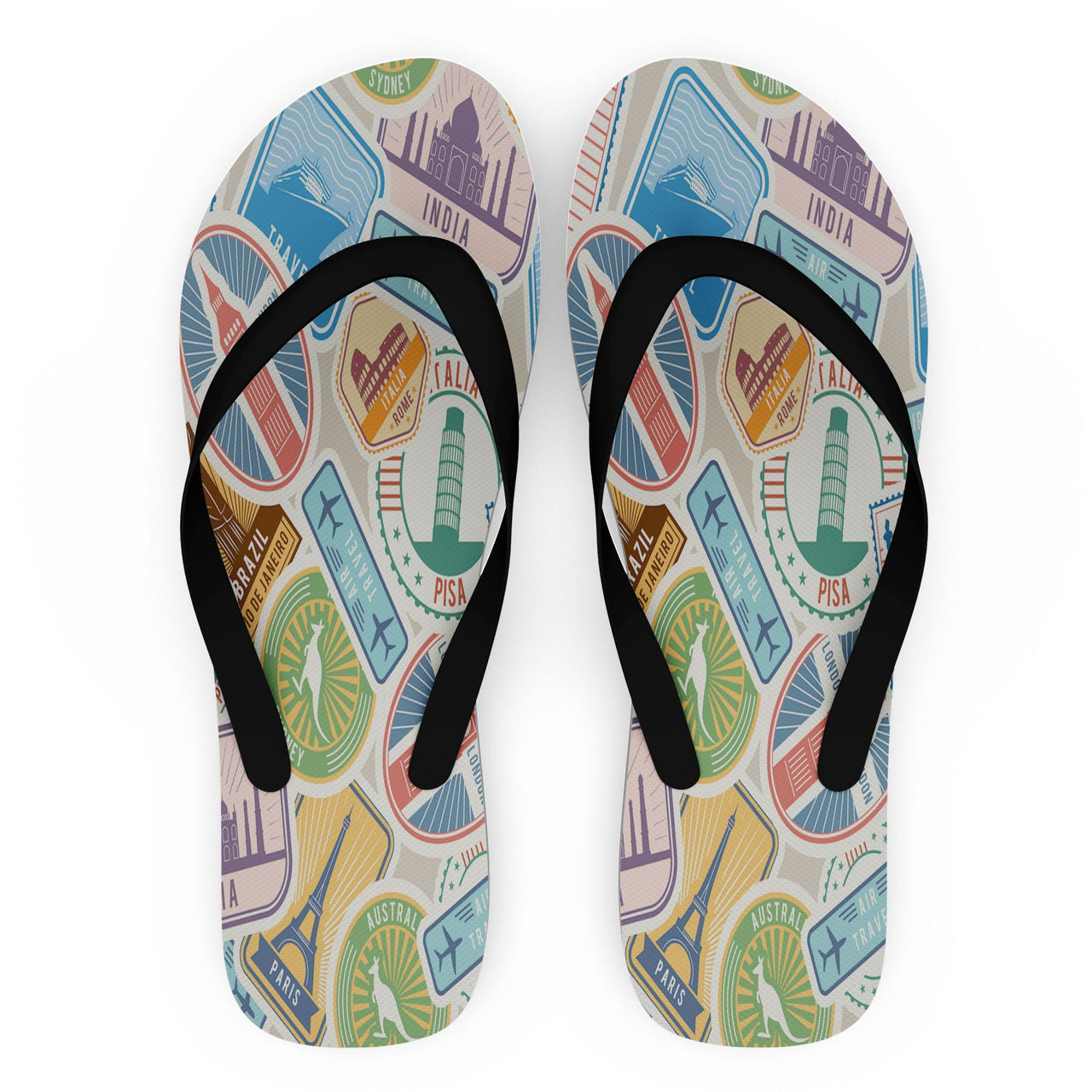 Travel Icons Designed Slippers (Flip Flops)