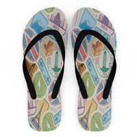 Thumbnail for Travel Icons Designed Slippers (Flip Flops)