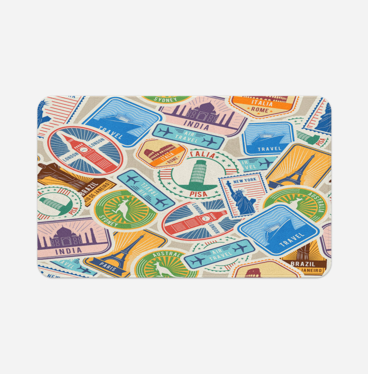Travel Icons Designed Bath Mats