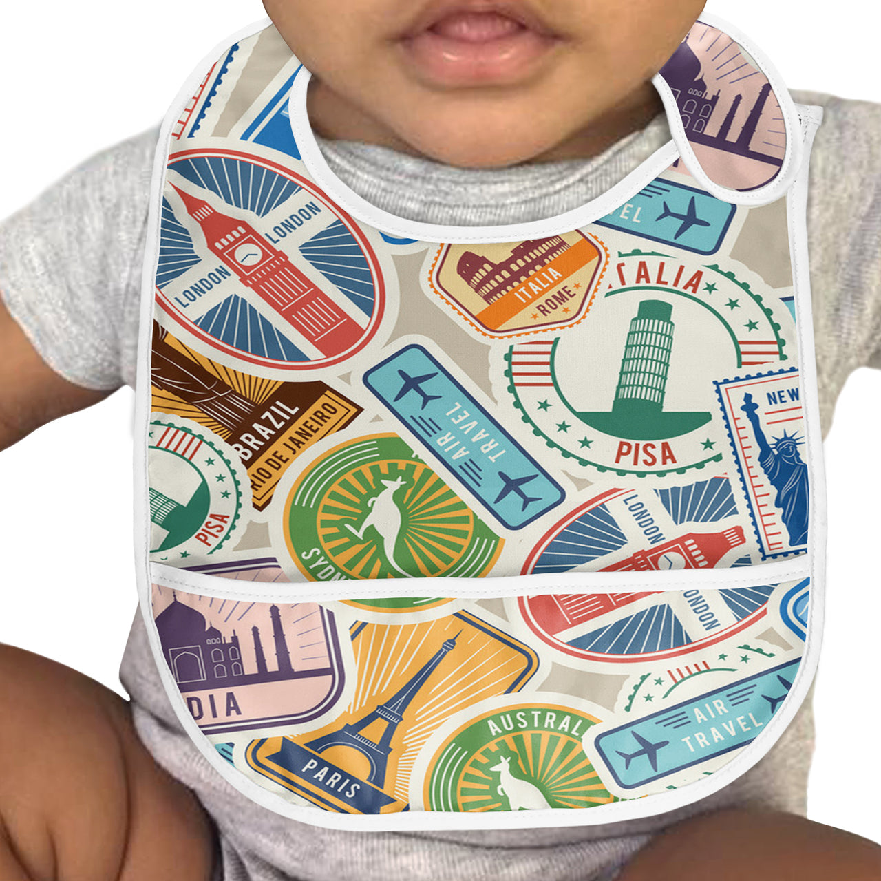 Travel Icons Designed Baby Bib