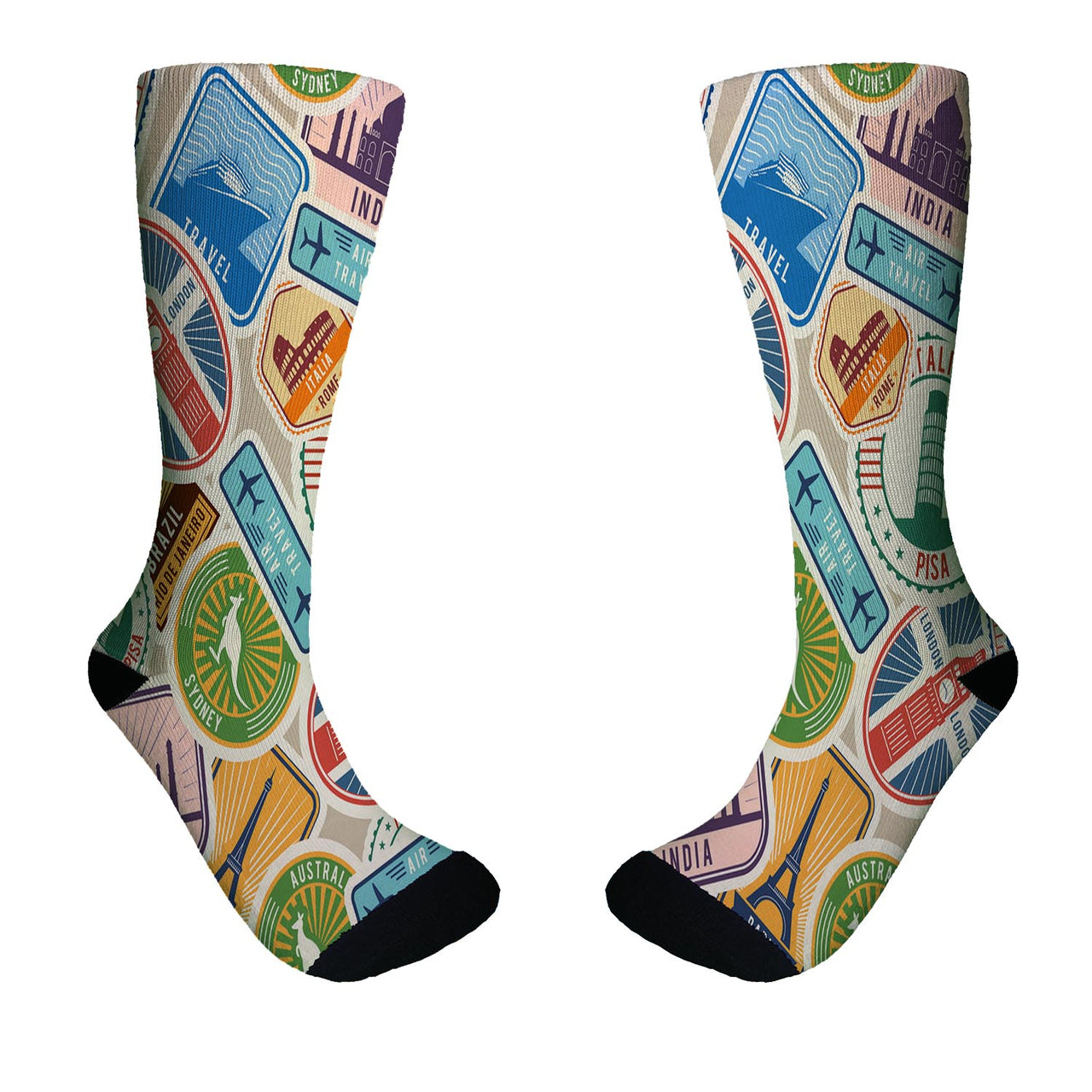 Travel Icons Designed Socks