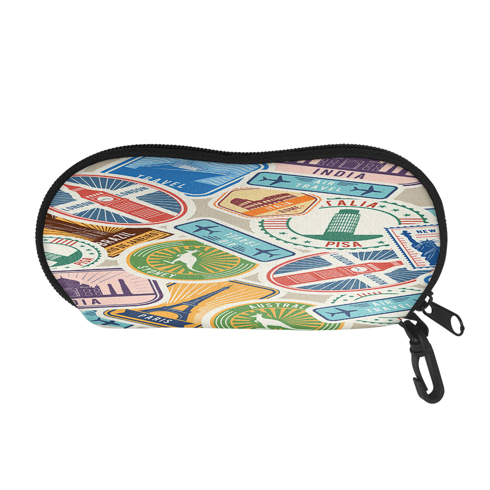 Travel Icons Designed Glasses Bag