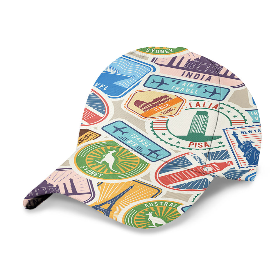 Travel Icons Designed 3D Peaked Cap