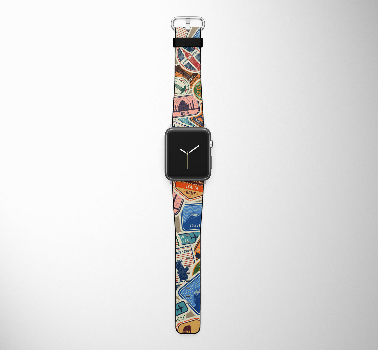Travel Stickers Designed Leather Apple Watch Straps