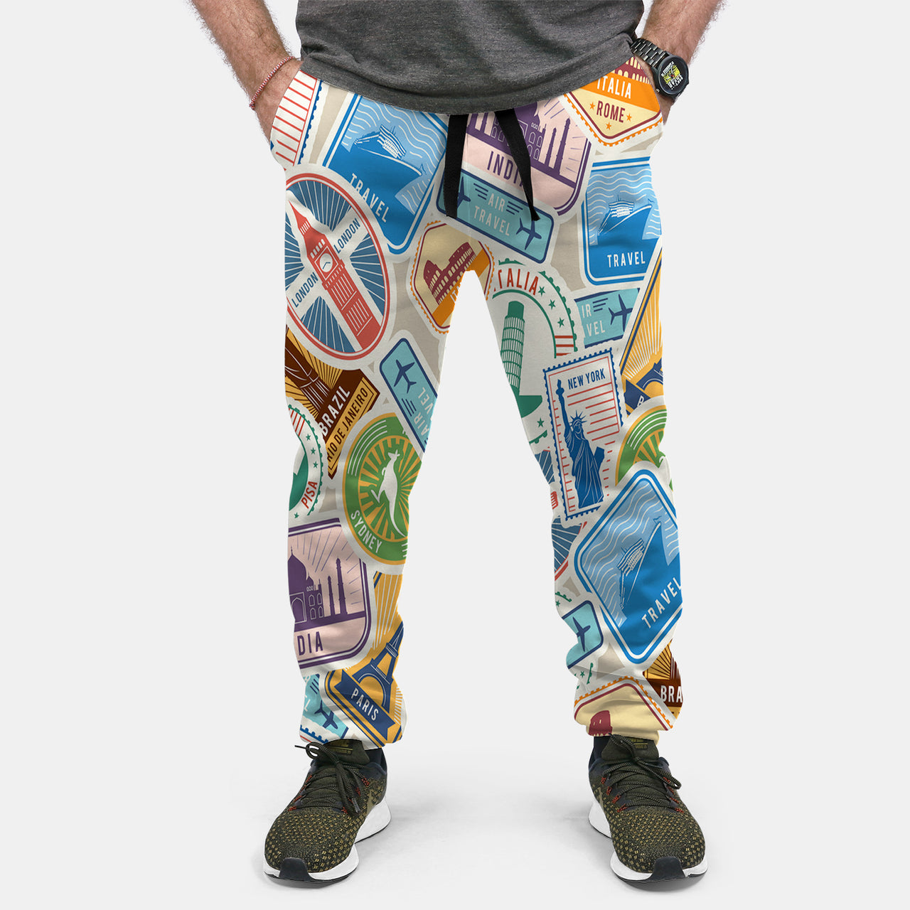 Travel Stickers Designed Sweat Pants & Trousers