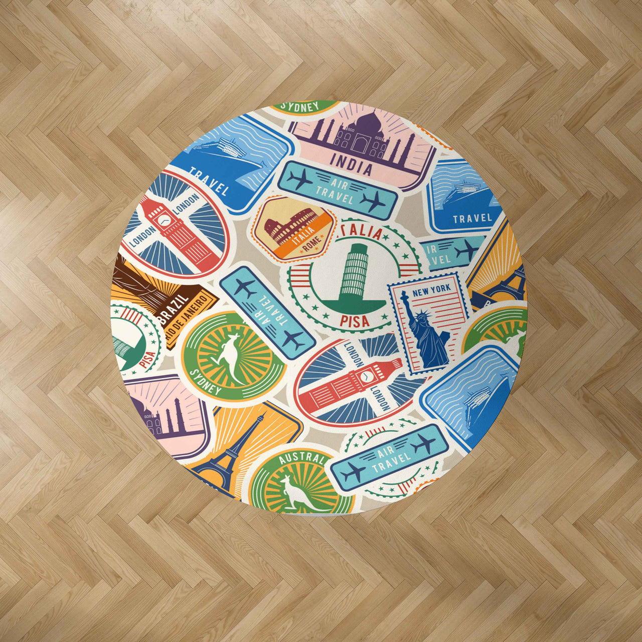 Travel Stickers Designed Carpet & Floor Mats (Round)