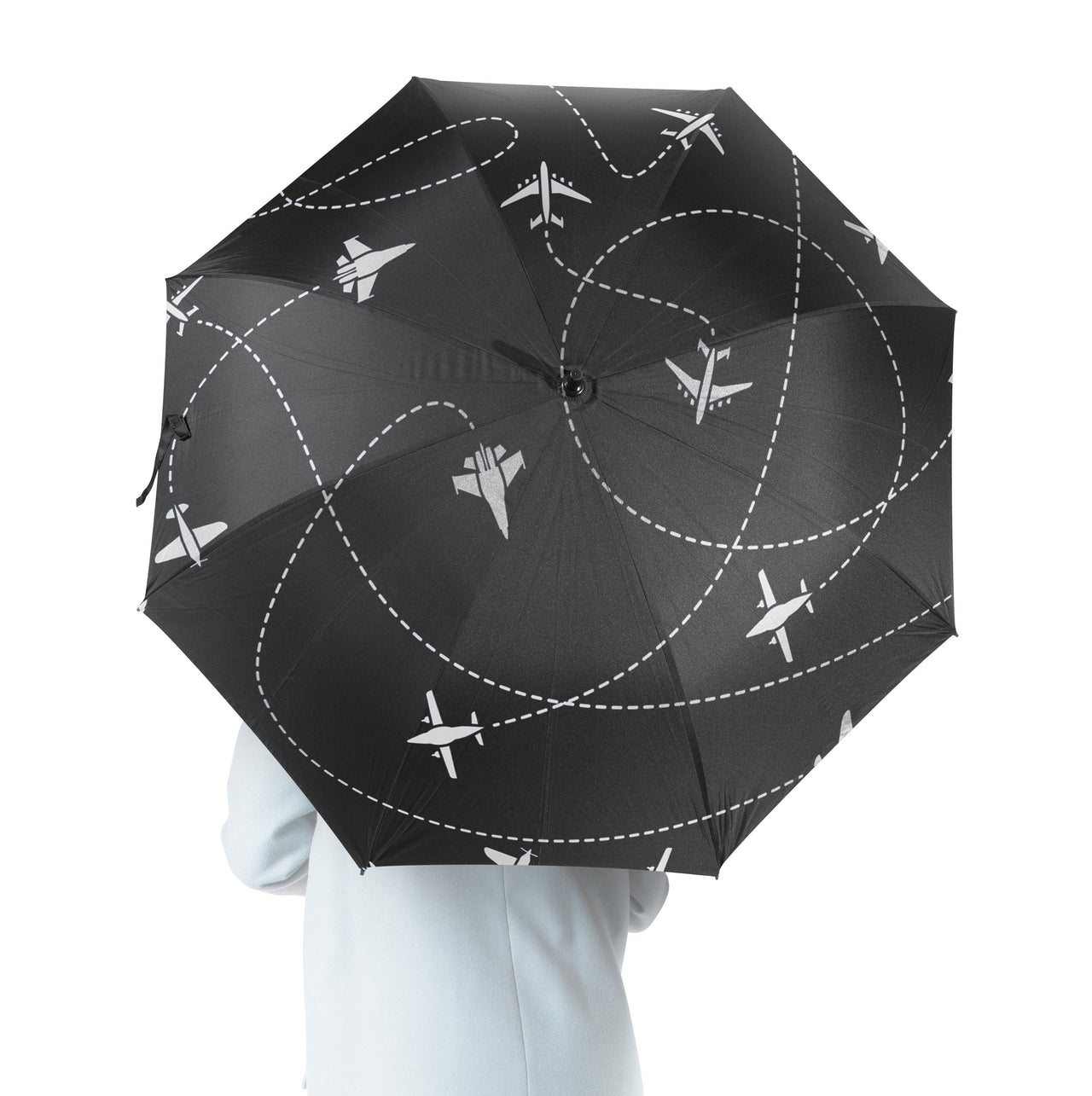 Travel The World By Plane (Black) Designed Umbrella