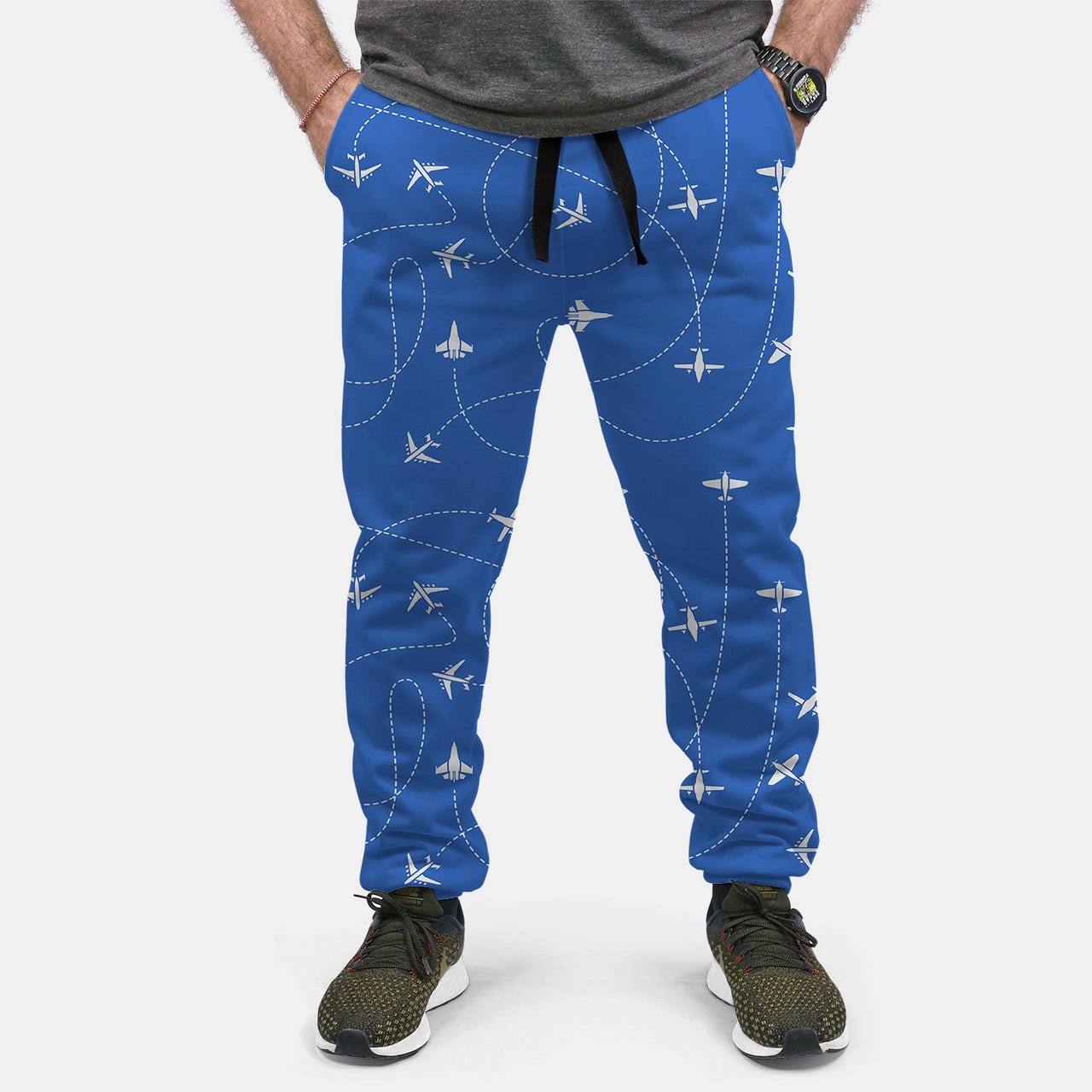 Travel The World By Plane (Blue) Designed Sweat Pants & Trousers