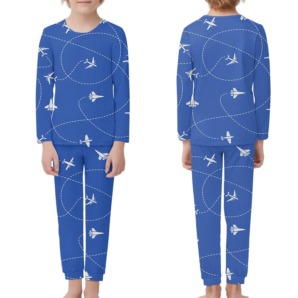 Travel The World By Plane (Blue) Designed "Children" Pijamas