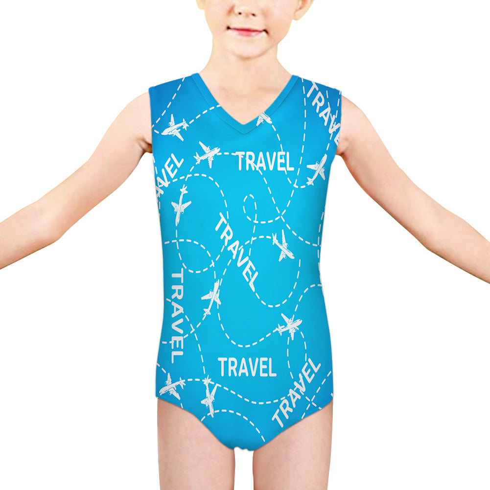 Travel & Planes Designed Kids Swimsuit