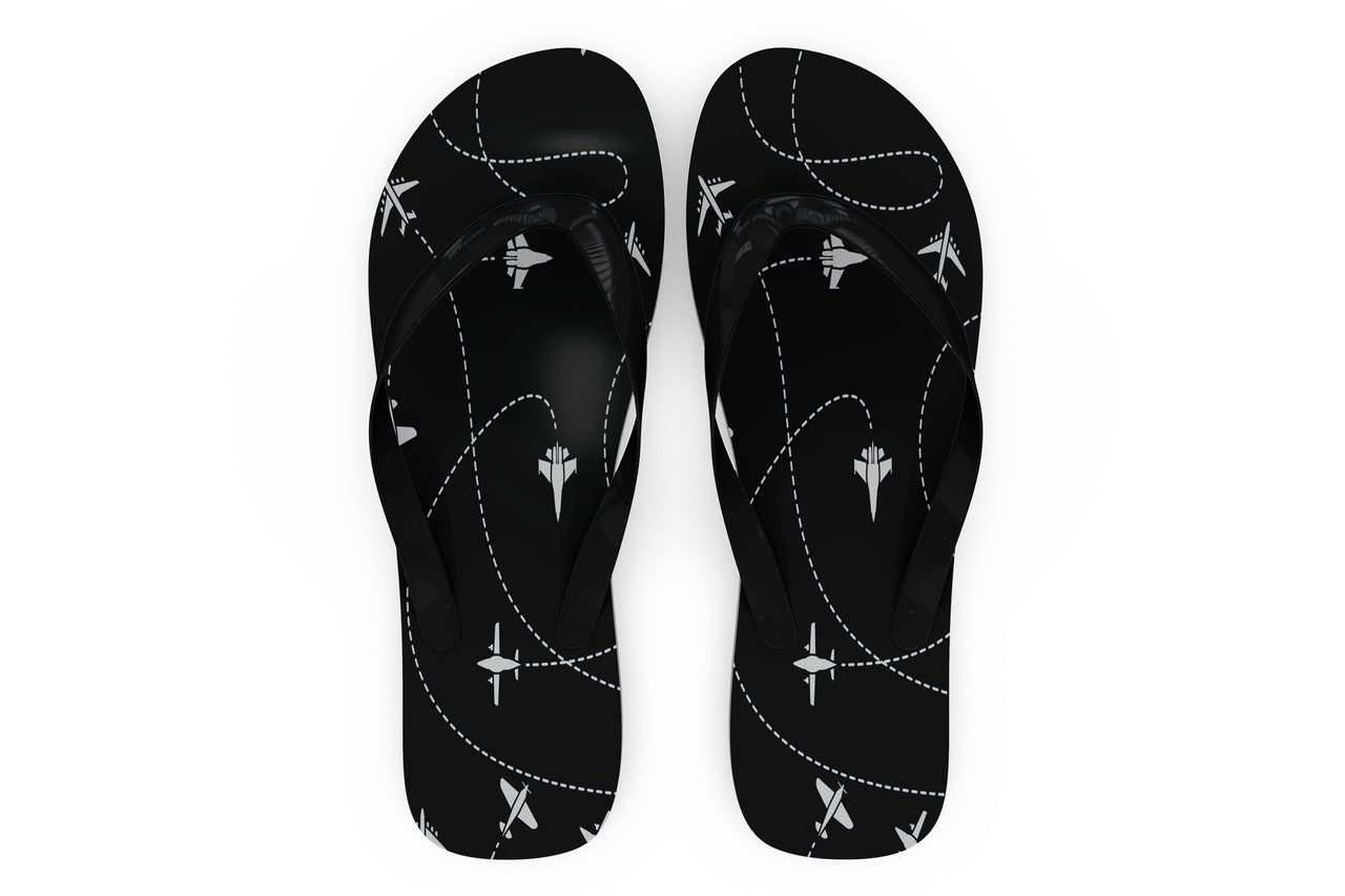 Travel The World By Plane (Black) Designed Slippers (Flip Flops)