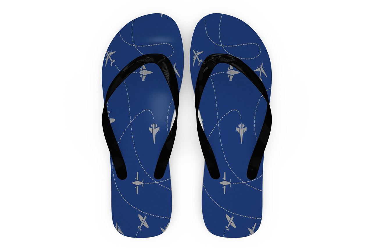 Travel The World By Plane (Blue) Designed Slippers (Flip Flops)