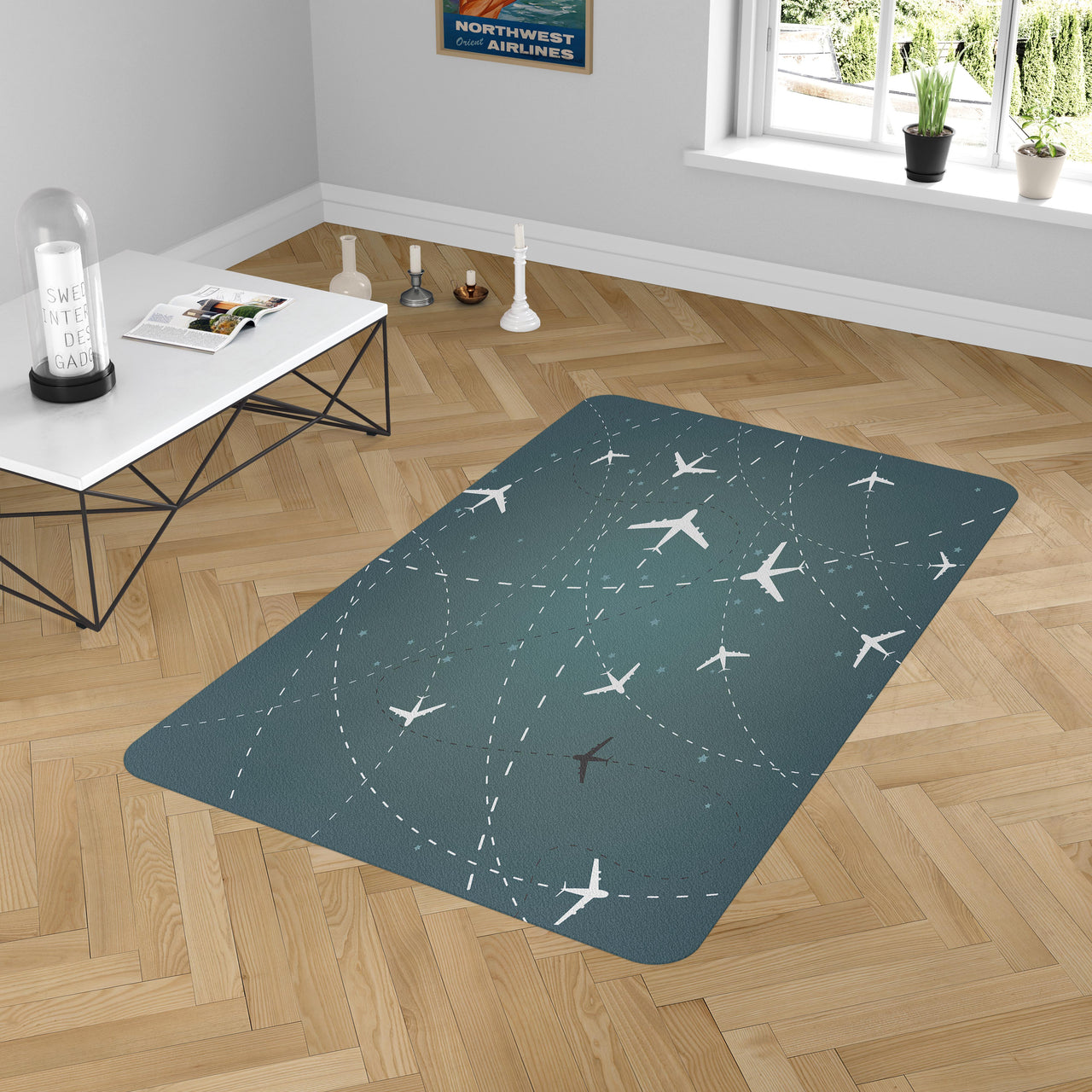 Travelling with Aircraft (Green) Designed Carpet & Floor Mats