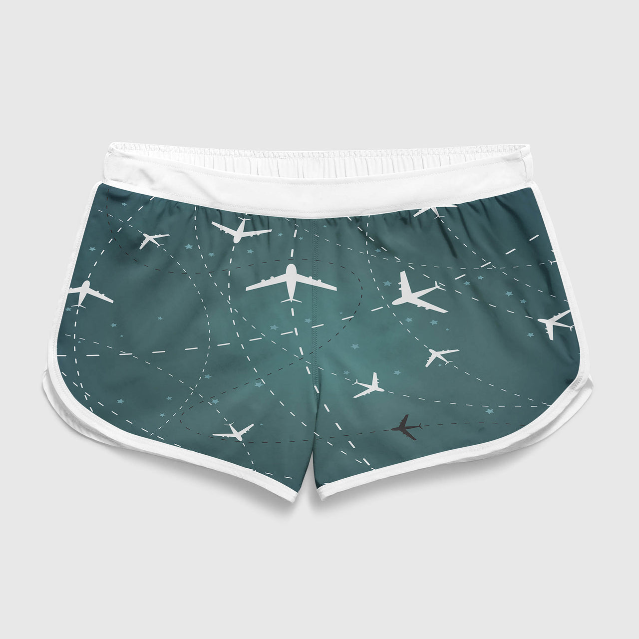 Travelling with Aircraft (Green) Designed Women Beach Style Shorts