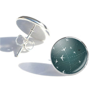 Thumbnail for Travelling with Aircraft (Green) Designed Stud Earrings