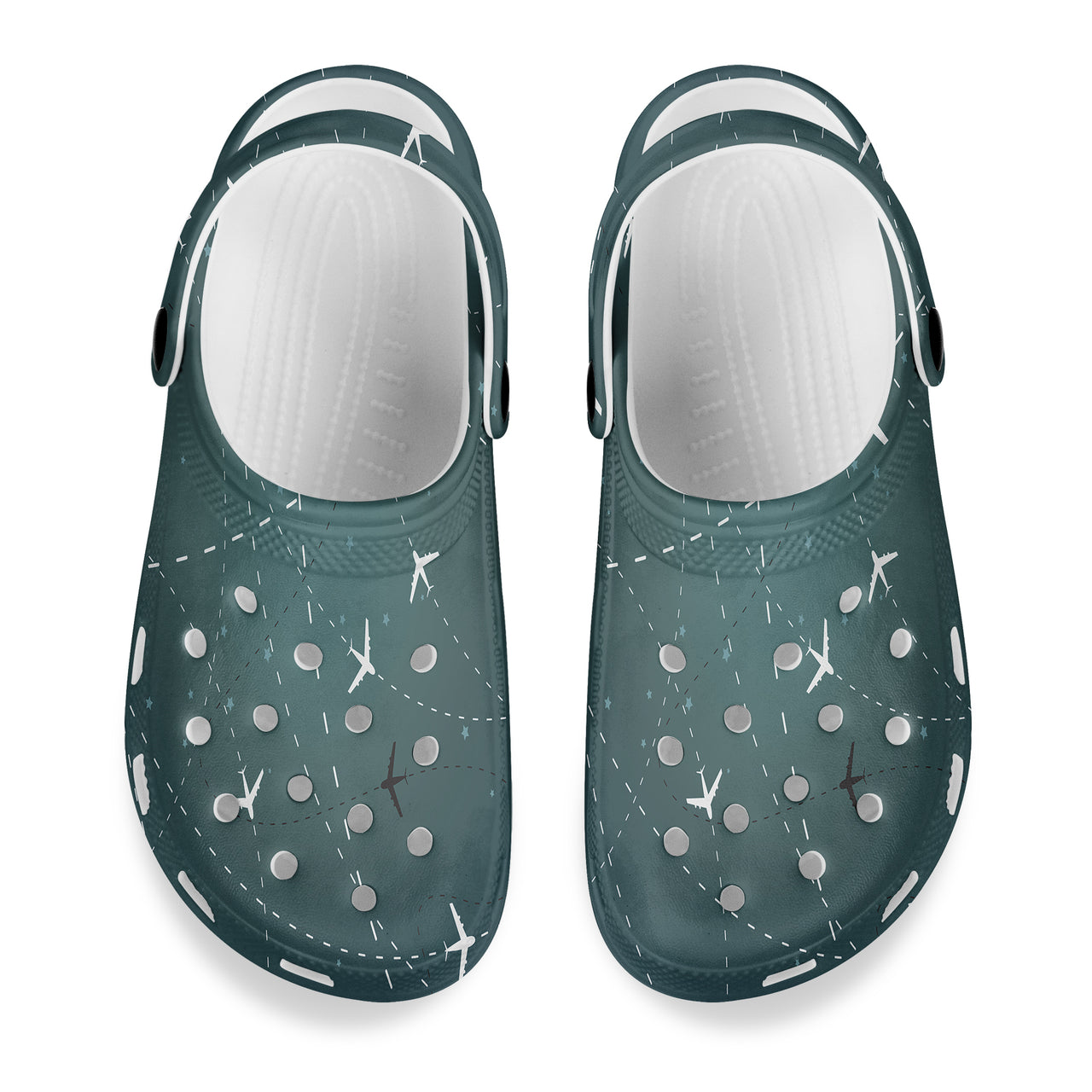 Travelling with Aircraft (Green) Designed Hole Shoes & Slippers (WOMEN)