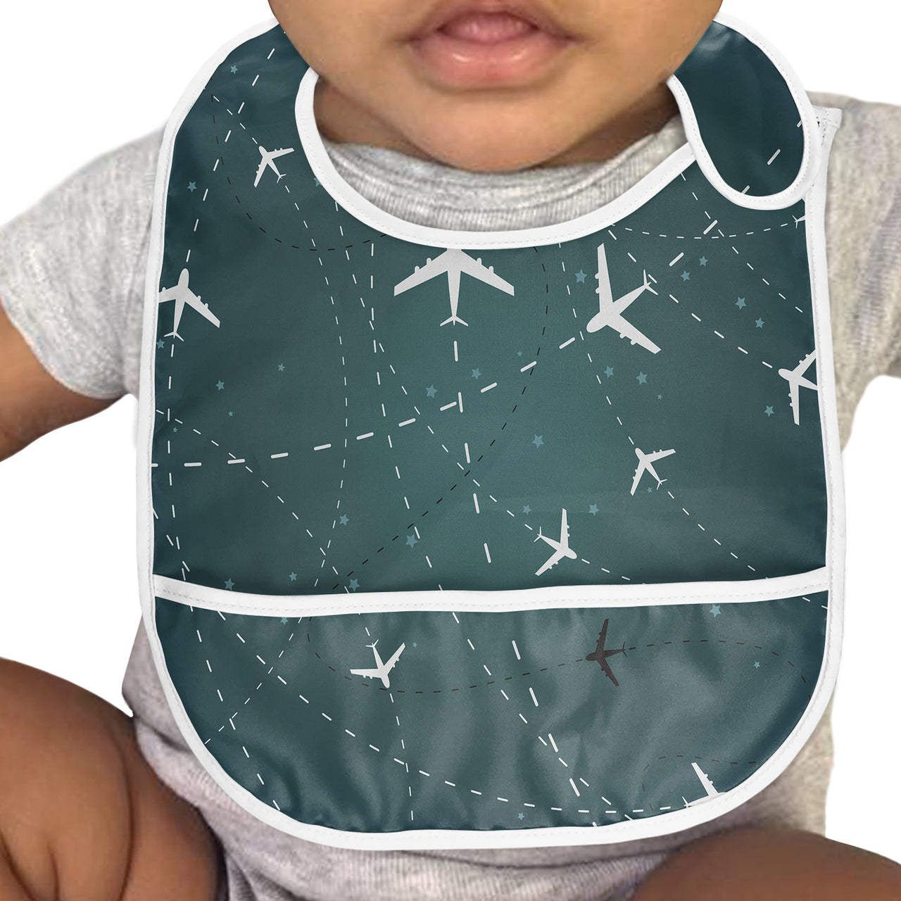 Travelling with Aircraft (Green) Designed Baby Bib