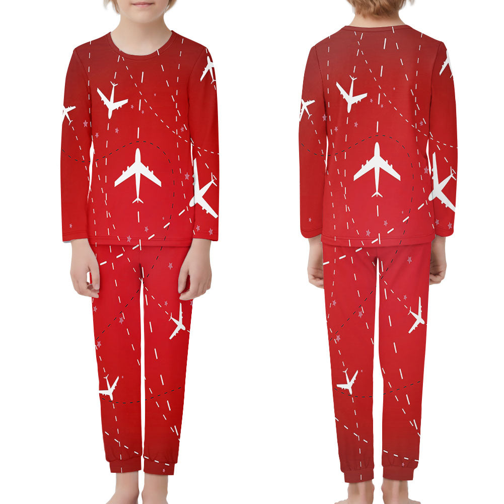 Travelling with Aircraft (Red) Designed "Children" Pijamas