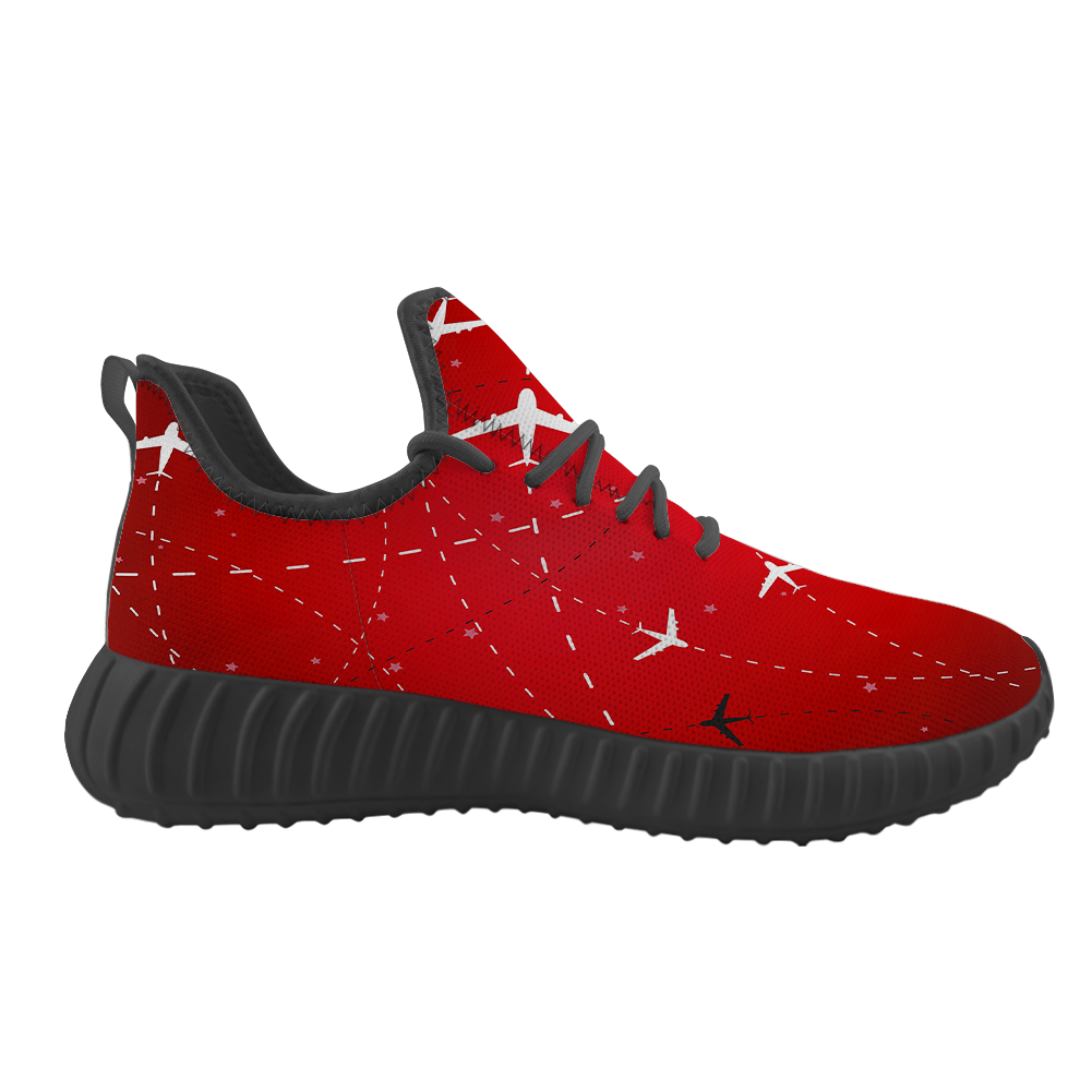 Travelling with Aircraft (Red) Designed Sport Sneakers & Shoes (MEN)