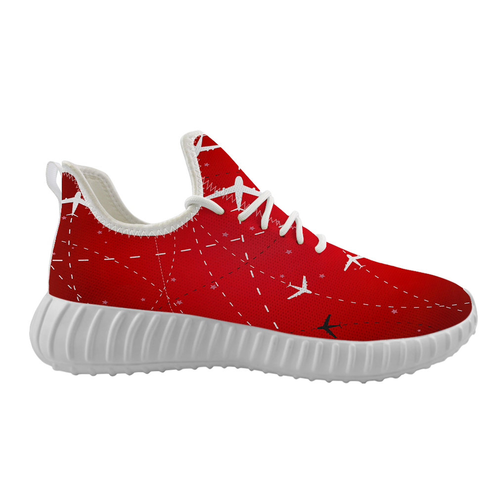 Travelling with Aircraft (Red) Designed Sport Sneakers & Shoes (MEN)