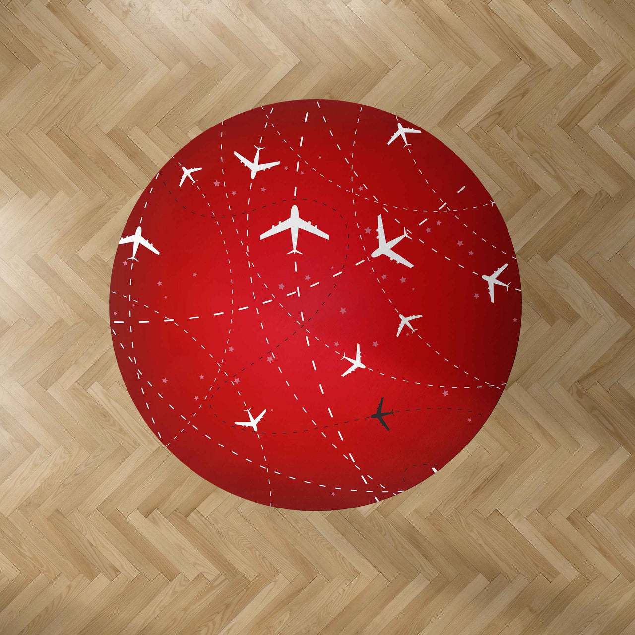 Travelling with Aircraft (Red) Designed Carpet & Floor Mats (Round)