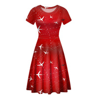 Thumbnail for Travelling with Aircraft (Red) Designed Women Midi Dress