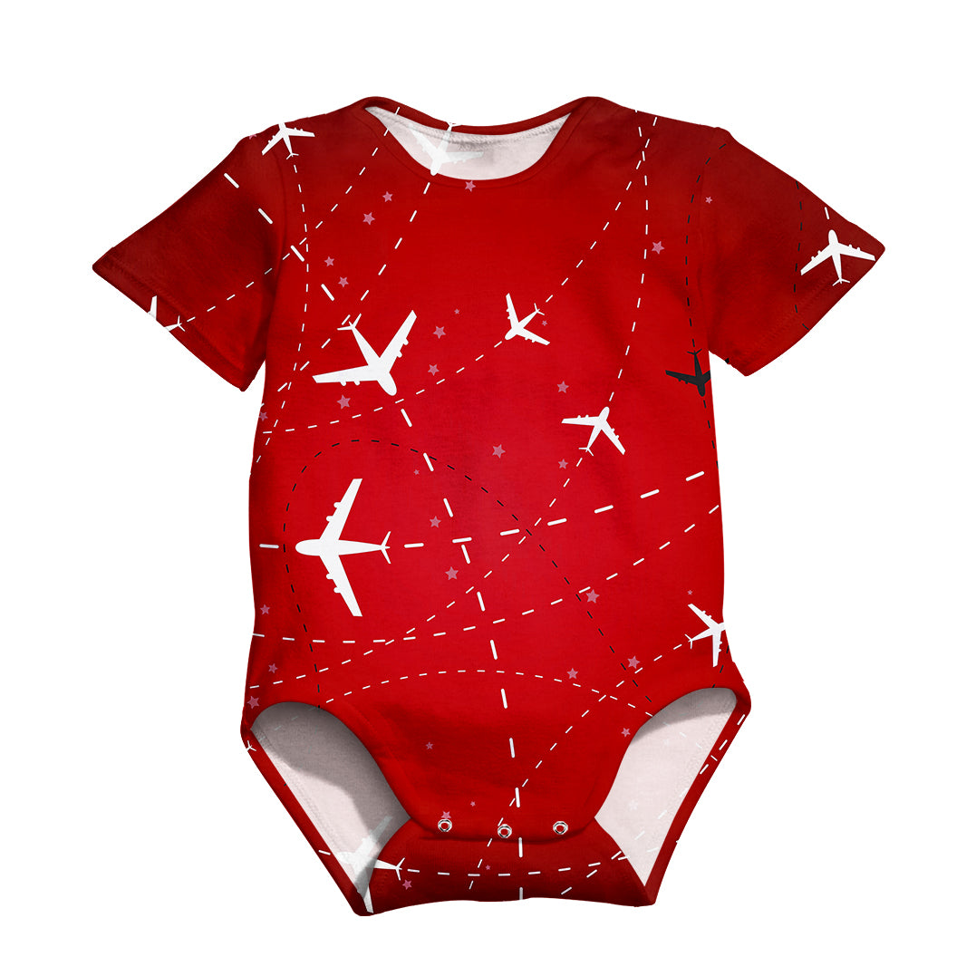 Travelling with Aircraft (Red) Designed 3D Baby Bodysuits
