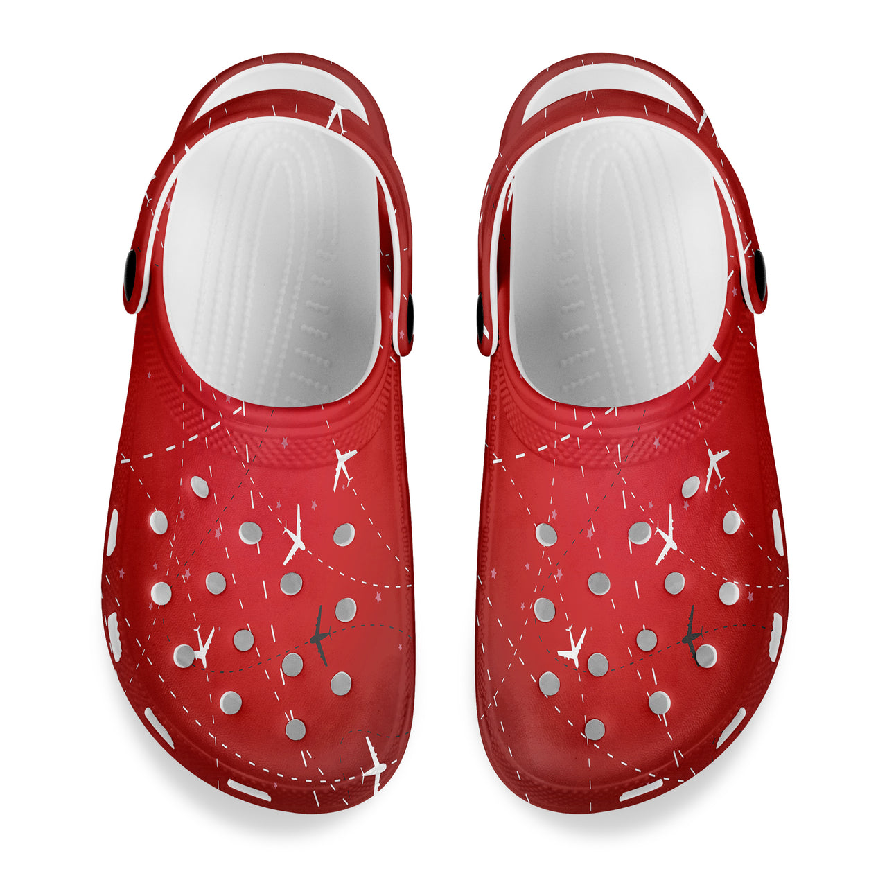 Travelling with Aircraft (Red) Designed Hole Shoes & Slippers (WOMEN)