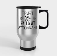 Thumbnail for Trust Me I'm a Flight Attendant Designed Travel Mugs (With Holder)