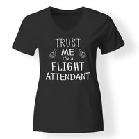 Thumbnail for Trust Me I'm a Flight Attendant Designed V-Neck T-Shirts
