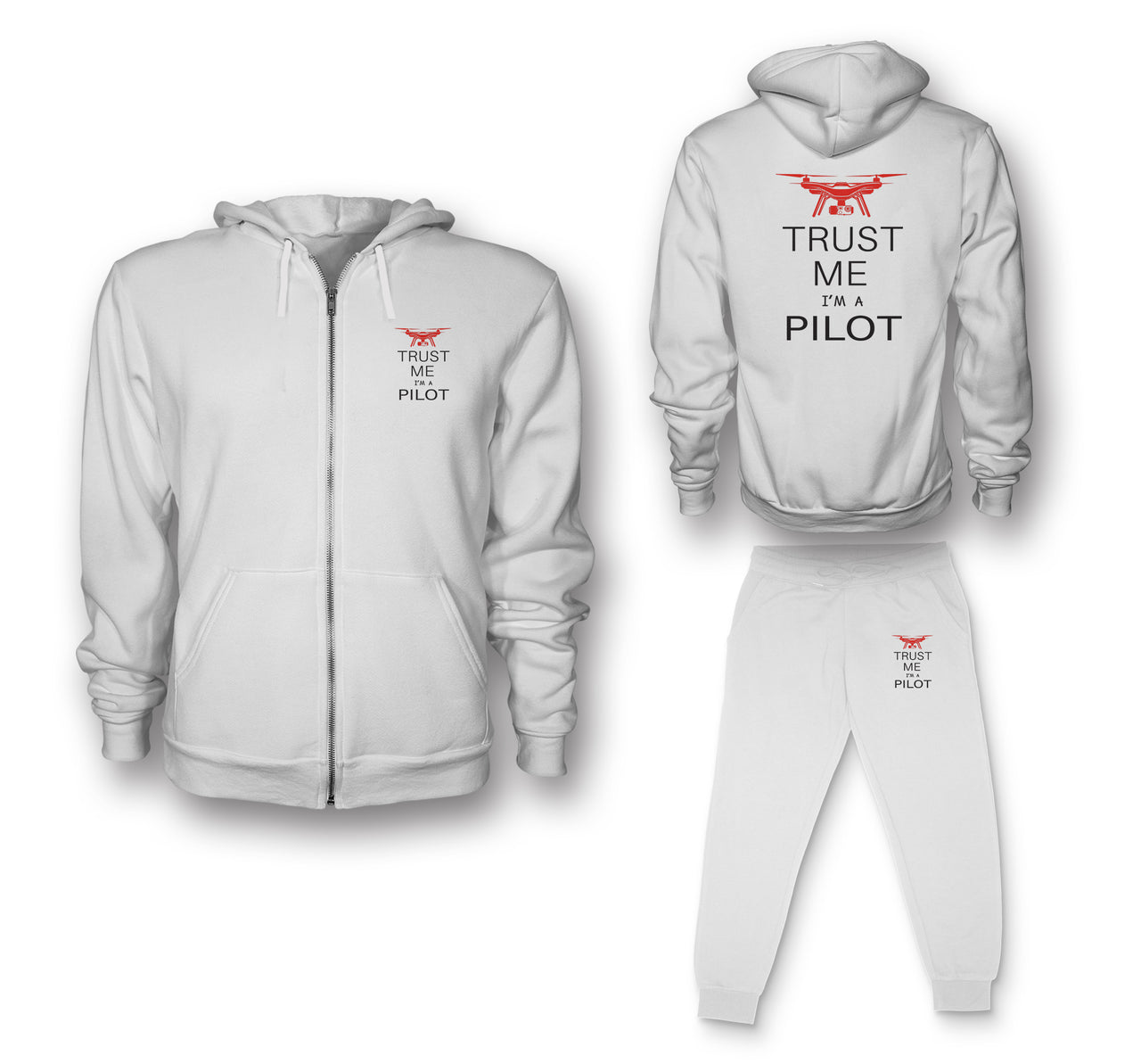 Trust Me I'm a Pilot (Drone) Designed Zipped Hoodies & Sweatpants Set