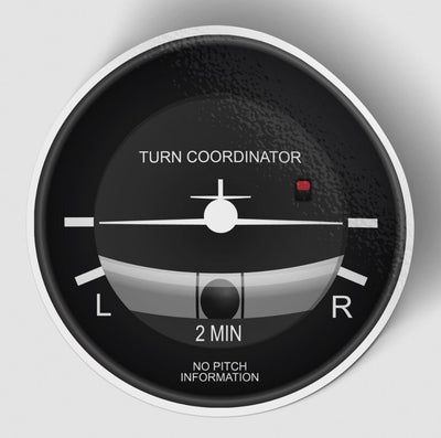 Turn Coordinator aviation themed sticker, weather-resistant vinyl.