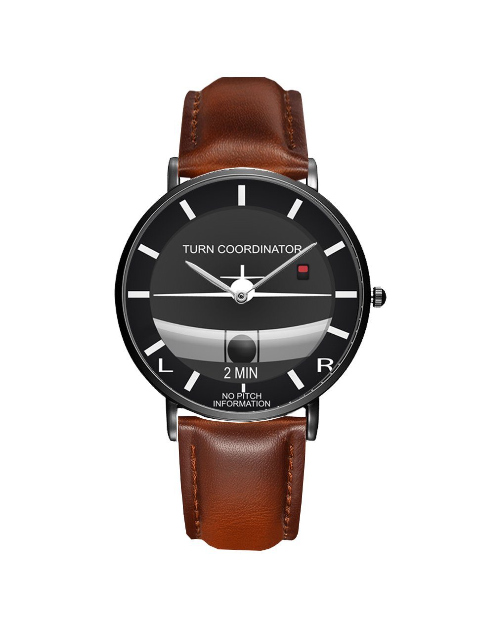 Airplane Instrument Series (Turn Coordinator) Leather Strap Watches Pilot Eyes Store Black & Brown Leather Strap 