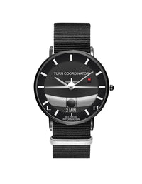 Thumbnail for Airplane Instrument Series (Turn Coordinator) Leather Strap Watches Pilot Eyes Store Black & Black Nylon Strap 