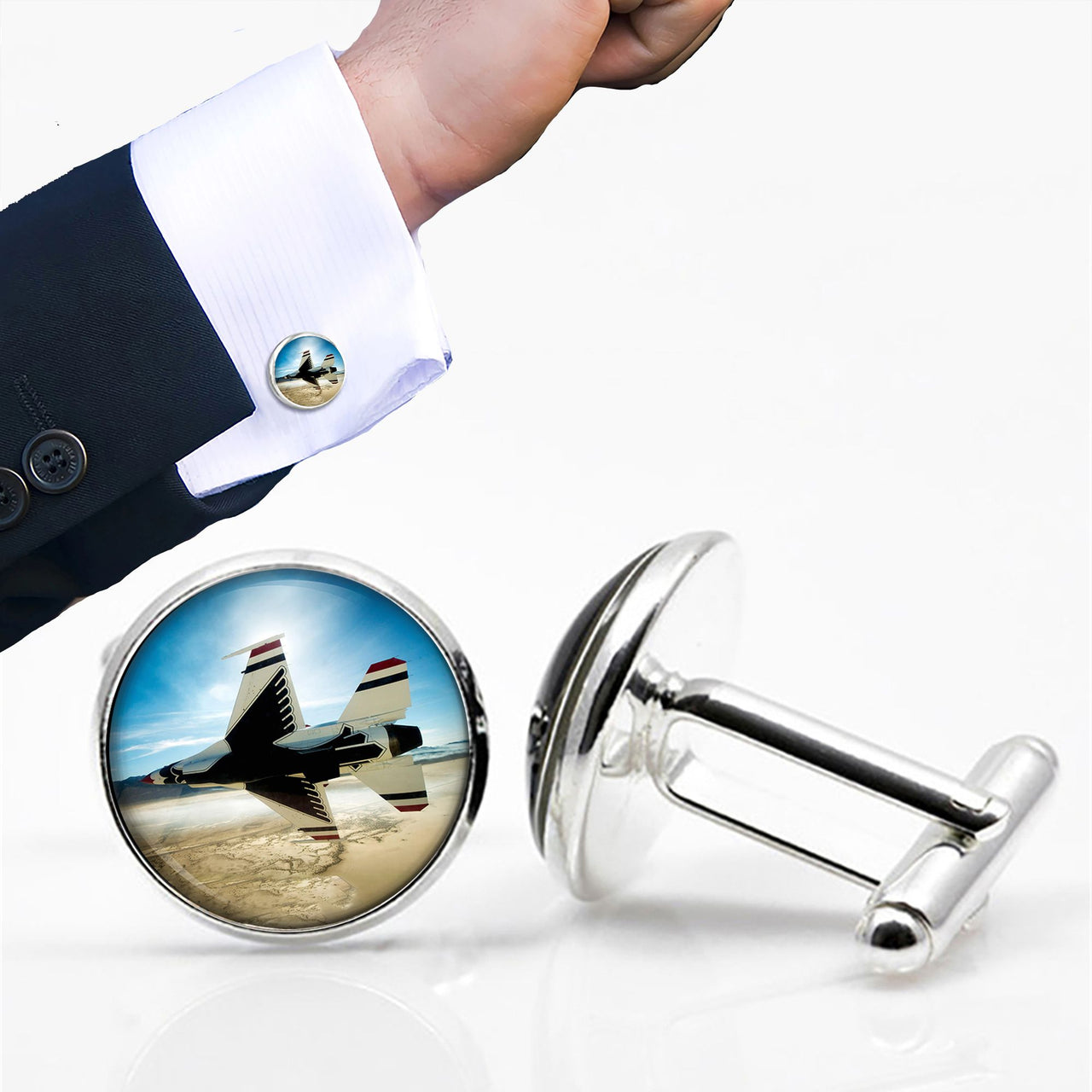 Turning Right Fighter Jet 16 Designed Cuff Links