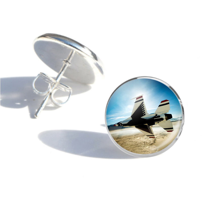 Turning Right Fighter Jet 16 Designed Stud Earrings