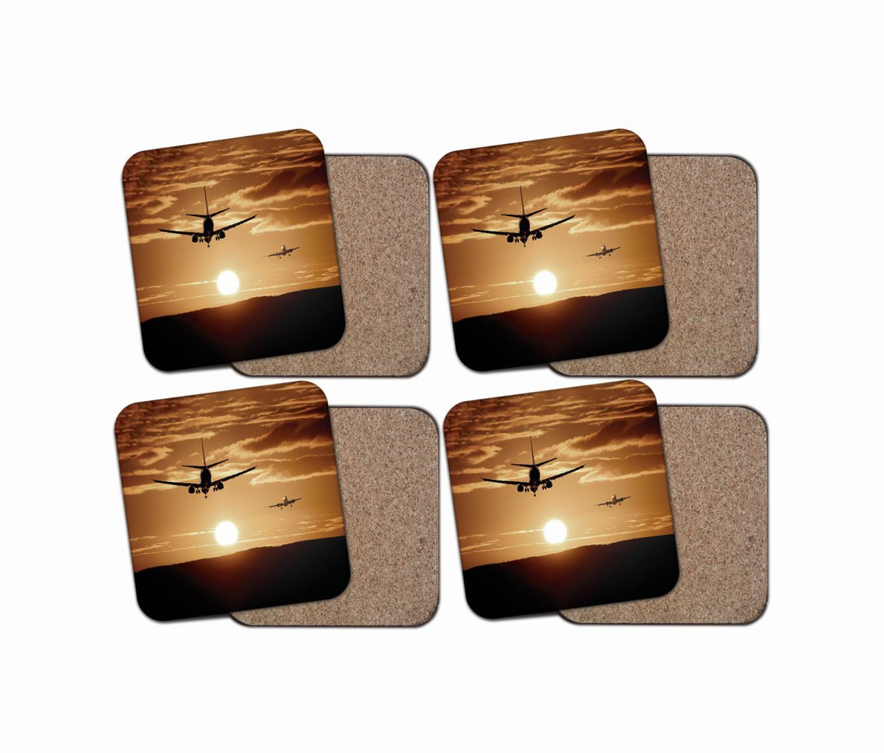 Two Aeroplanes During Sunset Designed Coasters
