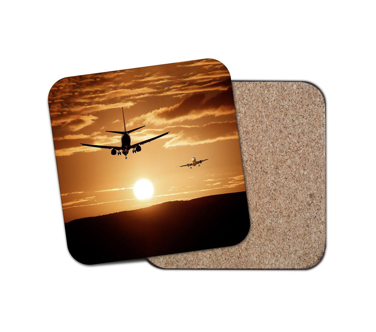 Two Aeroplanes During Sunset Designed Coasters
