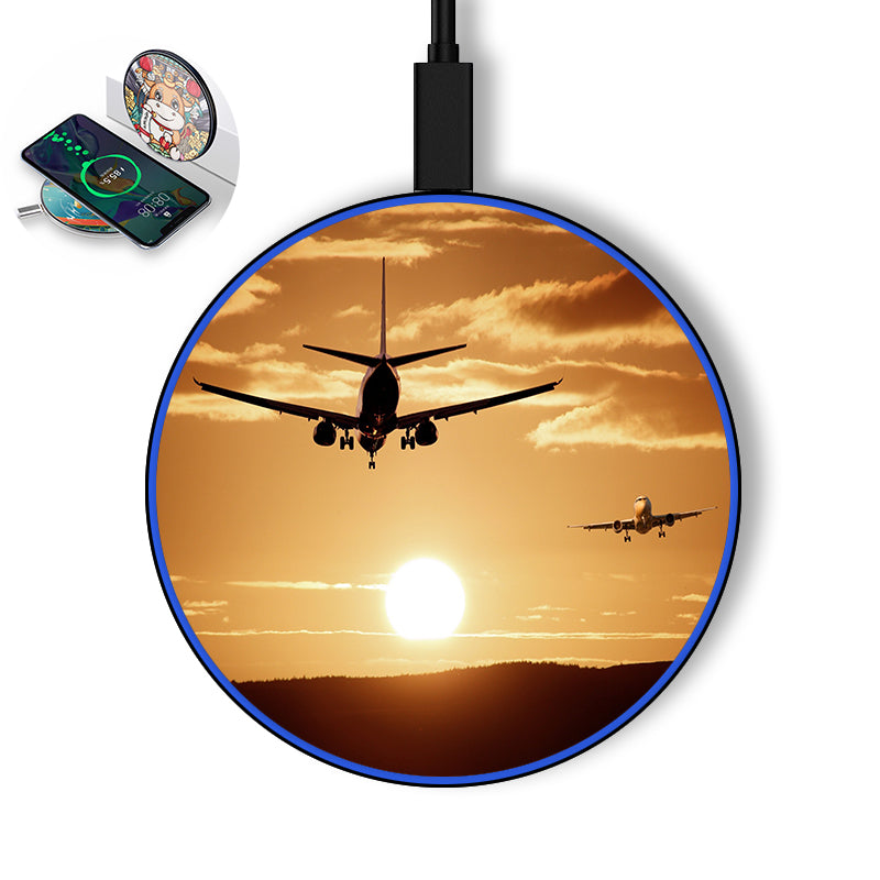Two Aeroplanes During Sunset Designed Wireless Chargers